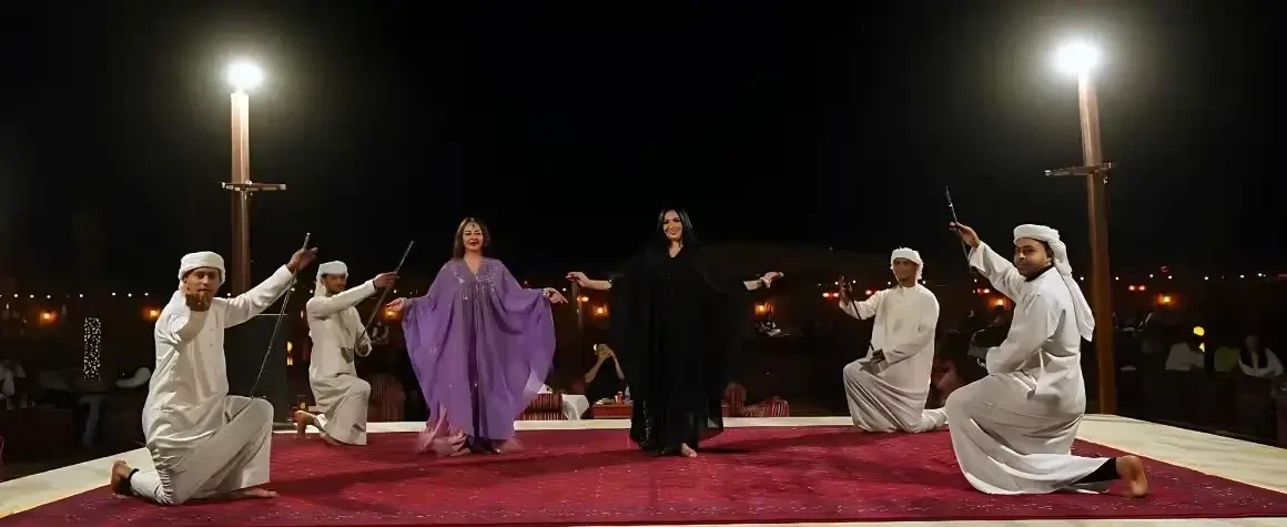 Live entertainment show during night party on desert safari Dubai