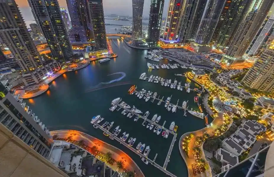 A stunning view of Dubai Marina, with its iconic skyline and waterfront, representing the modernity of Dubai, United Arab Emirates.