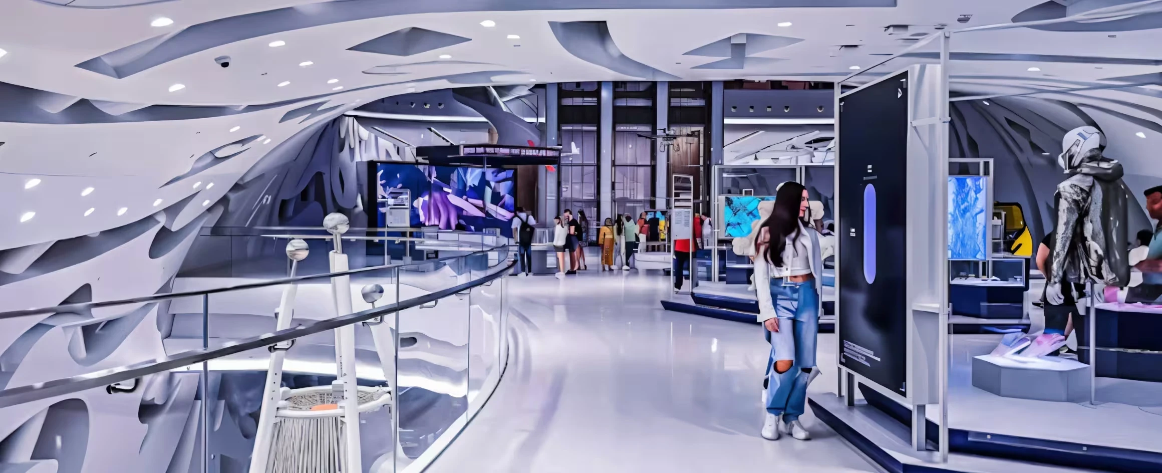 Young visitor exploring the future museum in Dubai from inside