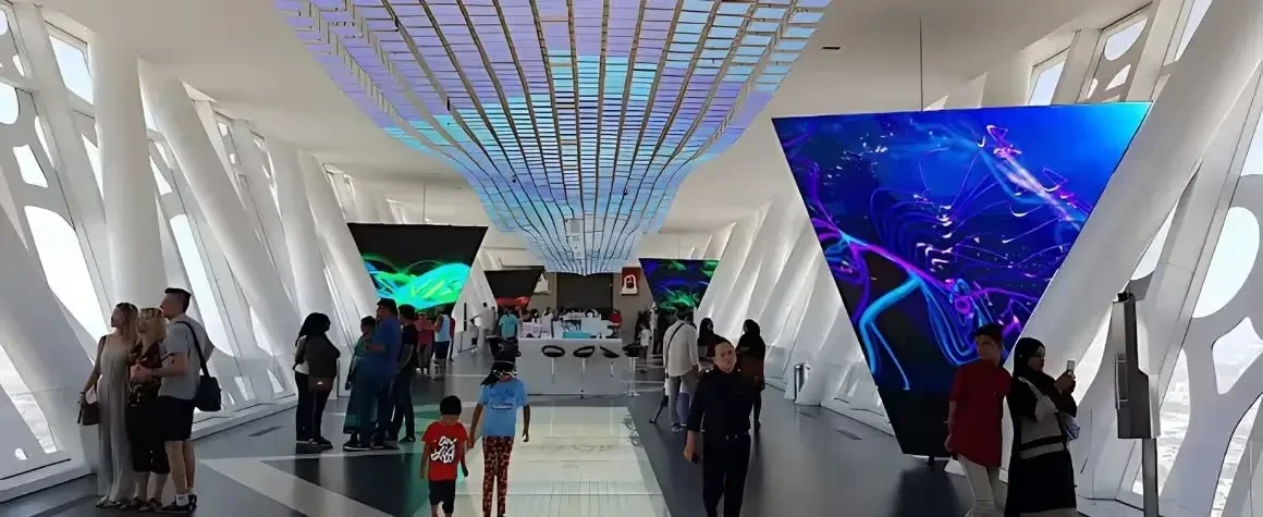 Interior view of iconic egg-shaped building in Dubai