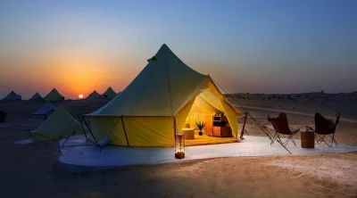 overnight-desert-safari-luxury-glamping-tent-sunset